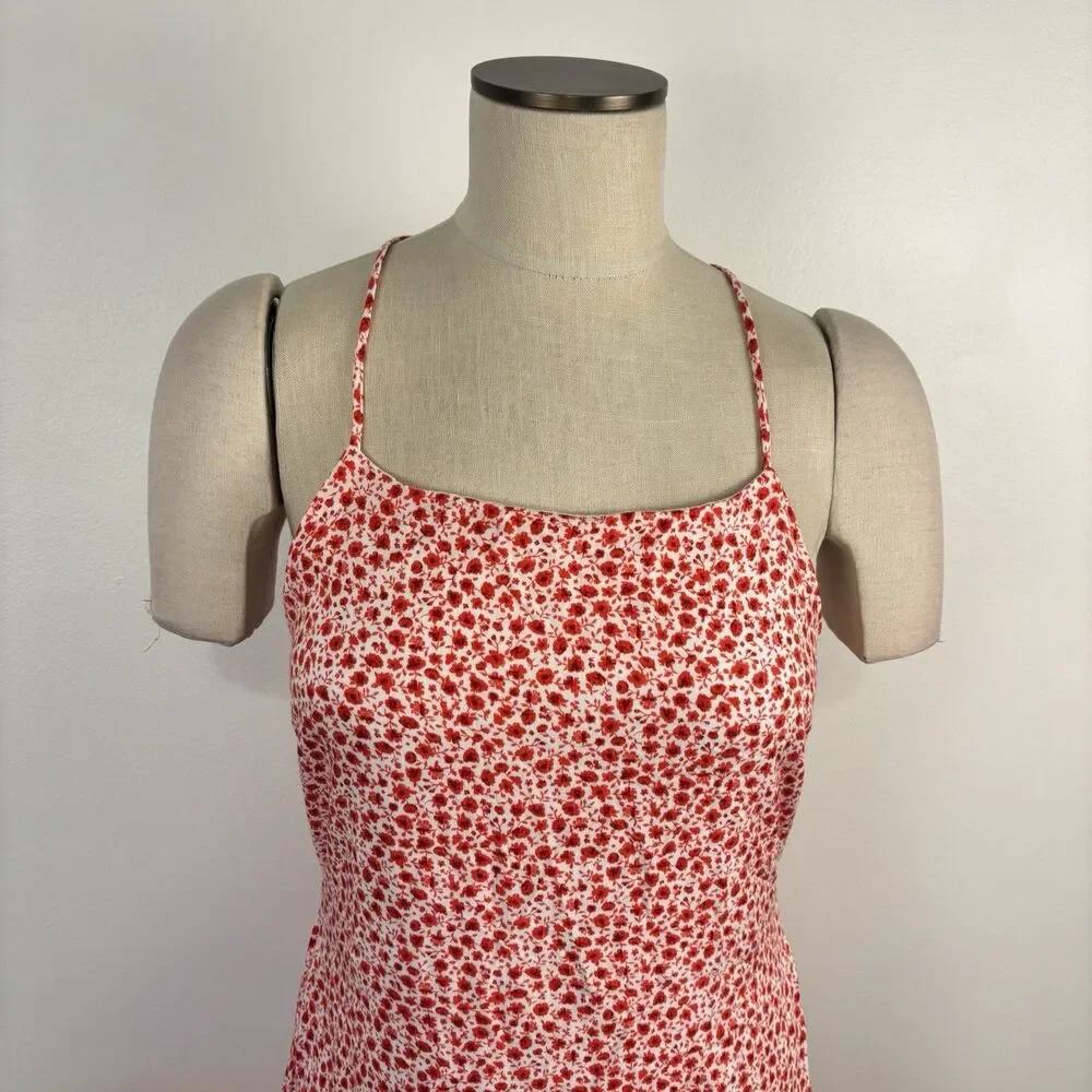 Altar'd State Womens M Red White Ditsy Floral Spaghetti Strap Mini Dress Cottage